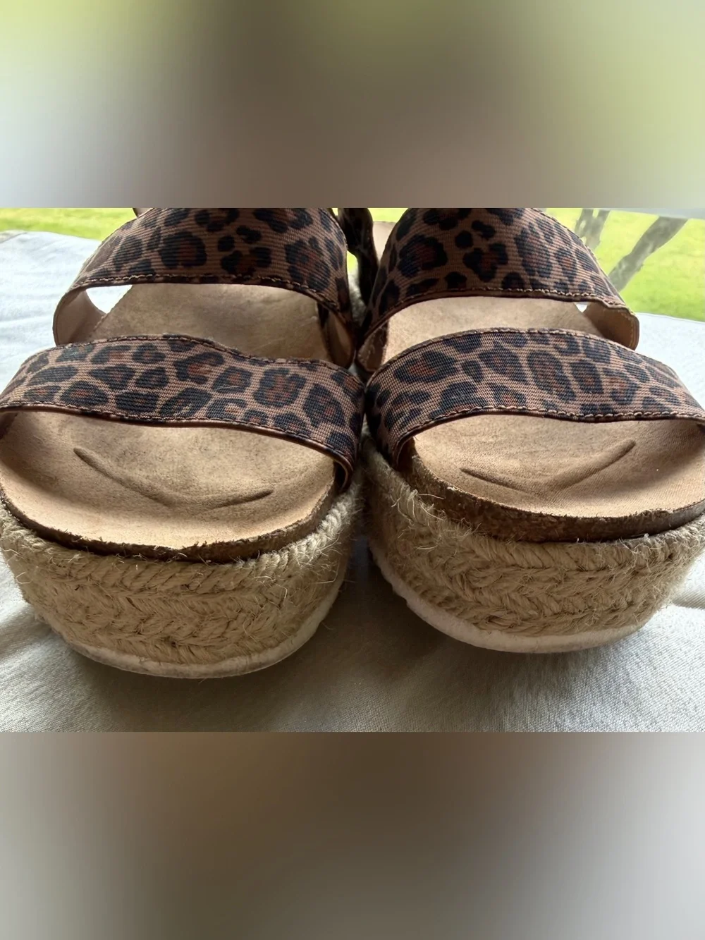 R2 Cheetah Print Platform Sandals in Brown and Black Jute Elastic Women’s Size 7 - Picture 3 of 5